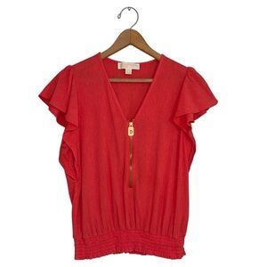 Michael Kors Coral Flutter‎ Sleeve Blouse Size S